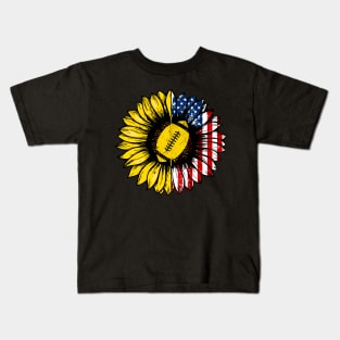 Sunflower American Flag Rugby Lover Gifts 4th Of July Kids T-Shirt